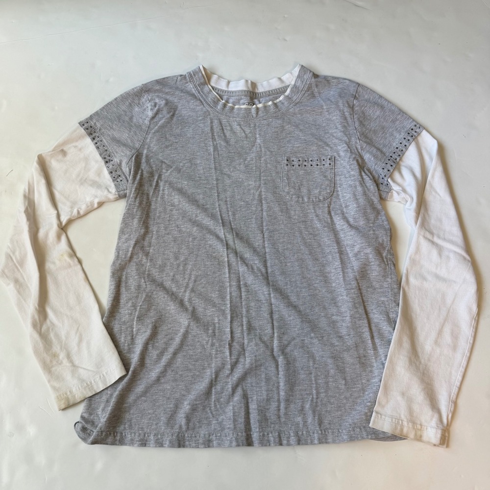 SB Active Grey White Double Layered Studded Cotton Baby Tee Y2K Indie Small